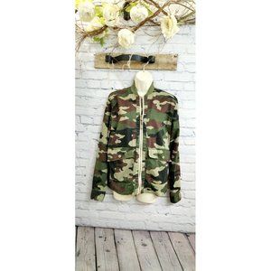 All-Son Women's Men's Camo Jacket Full Zip Pockets Front Long Sleeve Size M